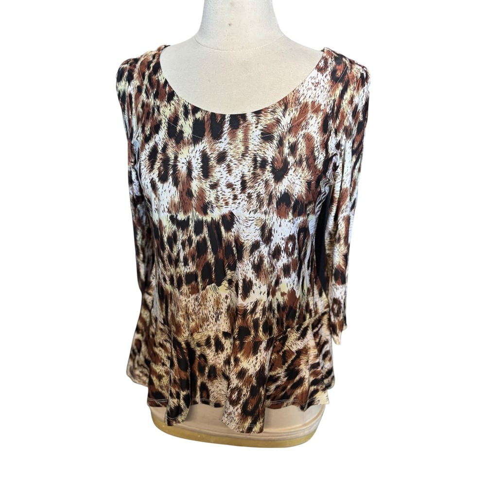 Milano Women Leopard Print Peplum Top 3/4 Sleeve MSRP $54 Size M